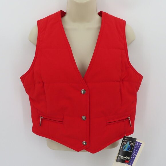 VTG The North Face Women 14 Large Solid Red Snap Front Vest Zip Pockets NEW Tags - Picture 14 of 15